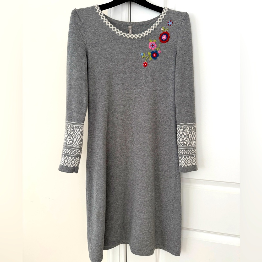 Hanna Andersson Gray Embroidered Sweater Dress